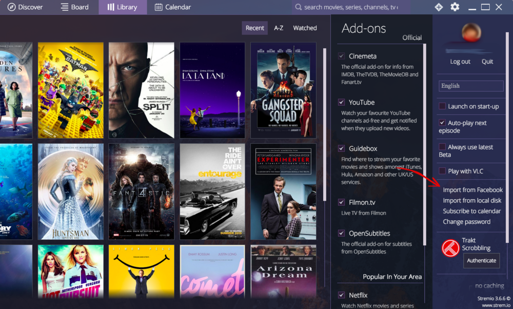 Stremio Facebook import